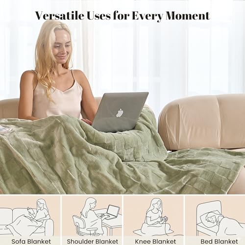 Image of IUUI Heated Blanket Electric Throw Checkered- 50x60 Inches Soft Flannel Heating Blanket for Girls & Women, Fast Heating Blanket 6 Heating Levels & 2 Hours Auto Off ETL Certification (Sage Green Throw)