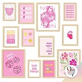 97 Decor Pink Preppy Room Decor Aesthetic - Retro Pink Pictures Wall Decor, Girly Preppy Posters For Bedroom, Trendy Preppy Wall Art Prints For Teen Girl College Dorm Decorations (Unframed)
