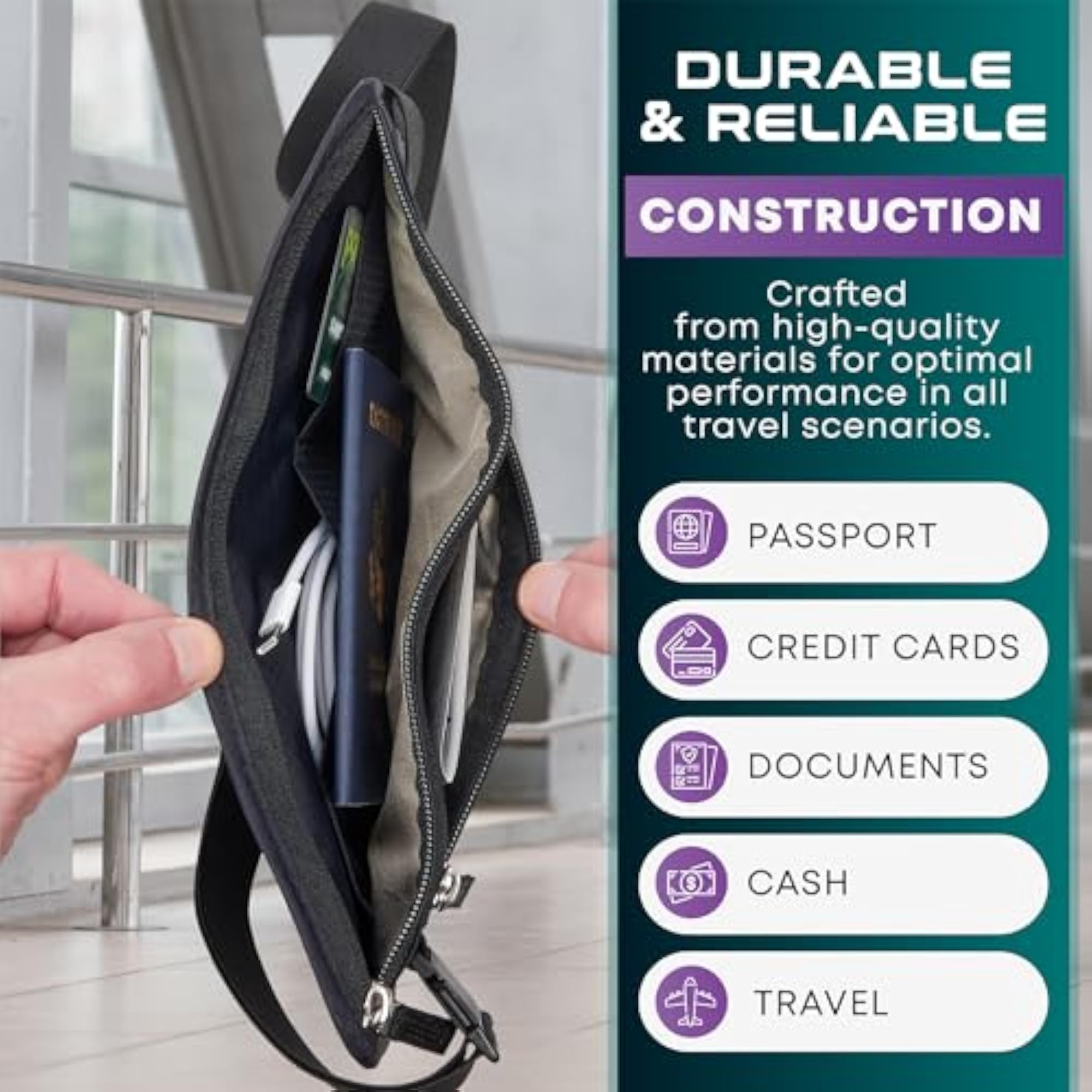 Adjustable Slim Black Travel Wallet