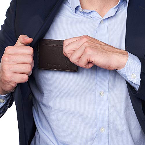 Image of Alpine Swiss RFID Minimalist Oliver Front Pocket Wallet For Men Leather York Collection Brown