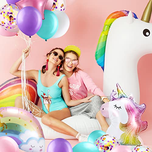 Image of Zhanmai 36 Pcs Unicorn Balloons Birthday Party Decorations Rainbow Unicorn Foil Balloon Large Purple Pink Latex Confetti Balloons for Wedding Baby Shower Birthday Party Supplies