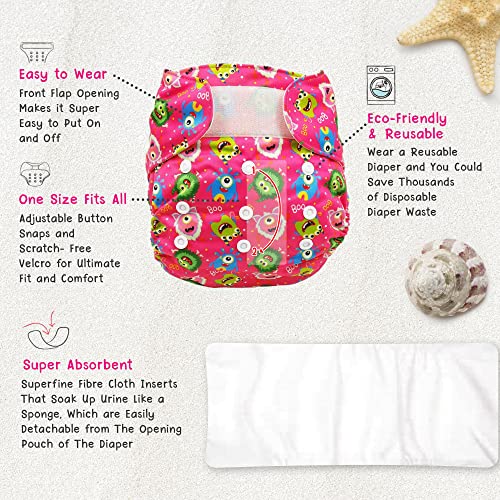 Cheekaaboo 2-In-1 Reusable Swim Diapers, Multipurpose Baby Swim Diaper, Leak-Proof Reusable Diapers With Inserts, Made For Beach, Pool And Outdoors, Pink/Monster, Fits Babies 6 Months To 3 Years #TOP2