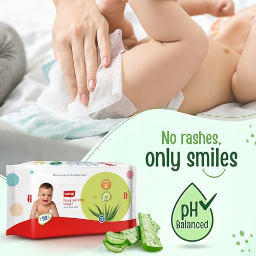 Image of LuvLap Moisturising Wet Wipes Without Lid for Baby Skin, Enriched with Aloe Vera, Vitamin E & Chamomile Extract, pH Balanced, Dermatologically Safe, Paraben & Sulphate Free, 72 Wipes, Pack of 5