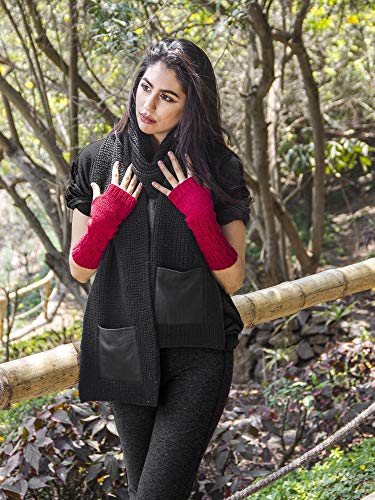 100-Alpaca-Knitted-Scarf-wLeather-Pocket-Natural-Fiber-Wrap-for-Women-and-Men-Dk-Gray