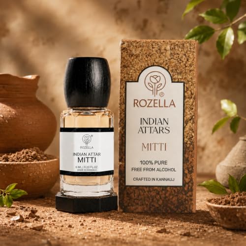 Image of ROZELLA Mitti Authentic Attar for Men and Women | Rain Soaked Earth Inspired Perfume Oil | Traditional Fragrance Blend | Non Alcoholic Long Lasting Fragrance Attar | 3 ml