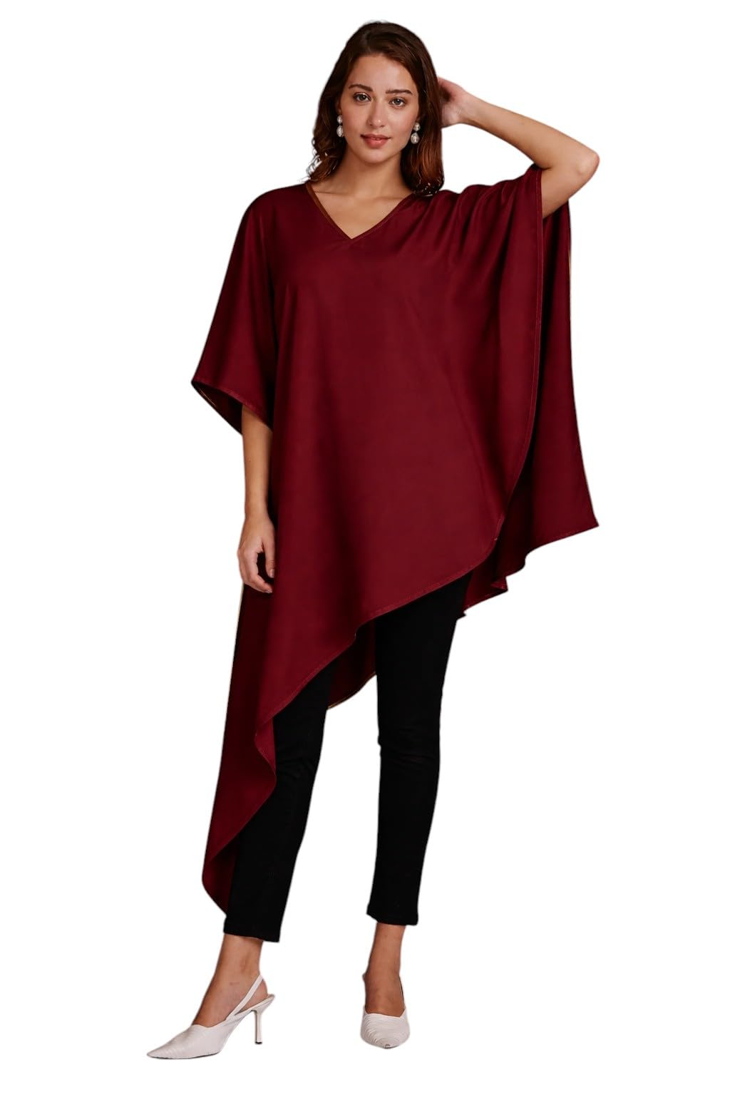 aarsha Maroon Solid Women's Crepe Kaftan-picture-14