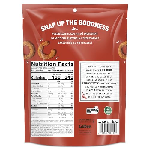 Harvest Snaps Veggie Chips (Kick\'N BBQ Crunchy Loops) | Powered by Plant Protein, Gluten Free Baked Vegetable Crisps | Made in USA (8 Snack Packs)