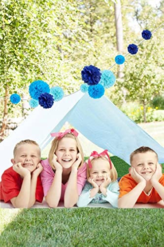 Tissue Paper Pom Poms Kit, Recosis Paper Flower Ball For Birthday Party Wedding Baby Shower Bridal Shower Festival Decorations, Sky Blue, Blue And Dark Blue #TOP4