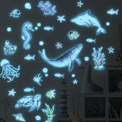Vinilos decorativos marinos luminosos para pared azul miniatura 6