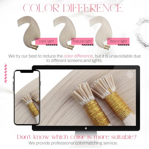 Image of Moresoo I Tip Hair Extensions Human Hair White Blonde, 16 Inch | 40g 50 strands, individual strand extensions, soft silky texture, cool blonde tone, vacation travel, summer styling