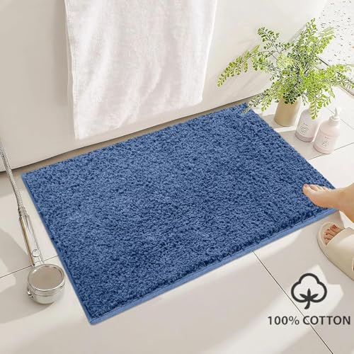 Image of Luxe Home Colosseum Bath Mat 100% Cotton (40x60 cm) Super Soft Non-Slip Bathroom Mat for Bedroom Door (Blue)