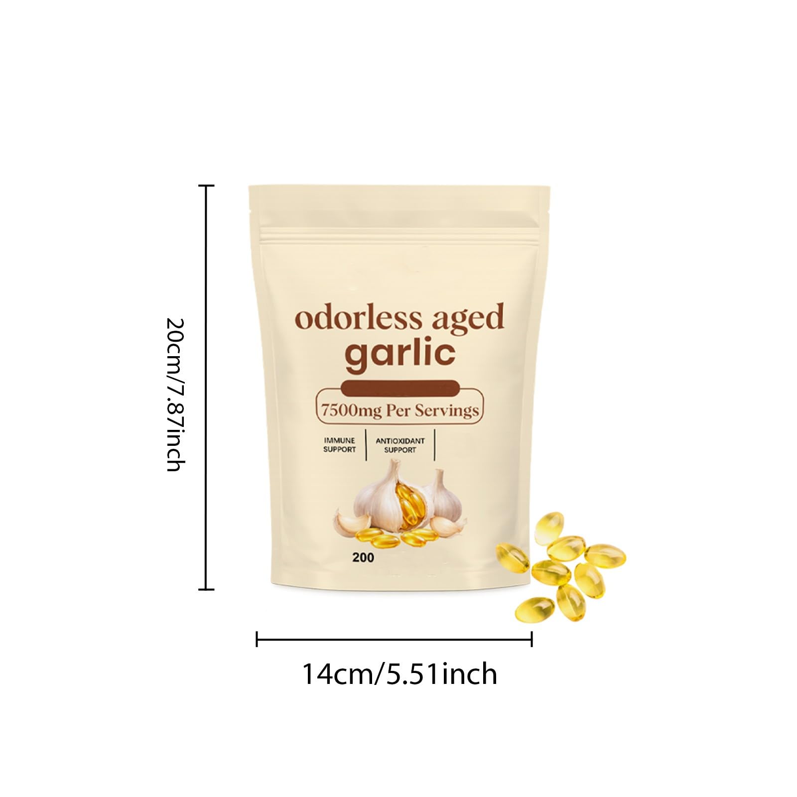 Extracto de ajo envejecido 7500 mg - Apoyo inmunológico - Inodoro y sin regusto - 200 unidades - Sin OGM y sin gluten,1Pcs