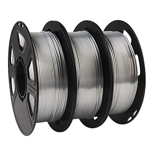 Image of Silk Metallic Shiny Silver PLA Filament Bundle - 1.75mm 3D Printer Filament Each Spool 0.5kg, 3 Spools Pack, Total 1.5kgs 3D Printing Material with Extra Stick Tool by MIKA3D