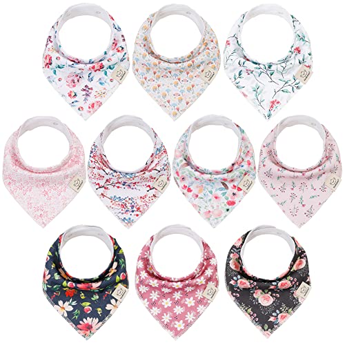 Image of 10-Pack Organic Bandana Bibs - Organic Cotton Bandana Drool Bibs for Boys, Girls - Super Absorbent Baby Teething Bibs for Infant, Toddler (Tea Party)