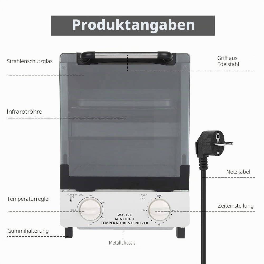 YUYTE 2 In 1 10 L Heißluftsterilisator, Autoklav, Hochtemperatur Sterilisation, Trockene Hitze Sterilisator Schrank Autoklav, Hochtemperatur + Infrarot Desinfektionsbox, Handtuchwärmer