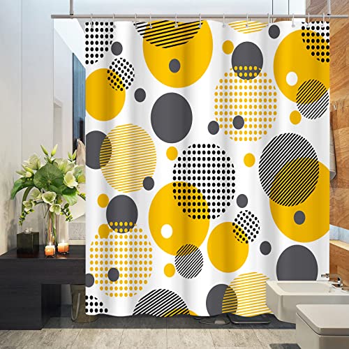 Ohshining Polka Dot Shower Curtain For Bathroom Black Abstract Circles Shower Curtain Set With Hooks Modern Artistic Geometrical Doodle Cute Funny Bathtub Shower Curtain For Men Women 72X72,Yellow #TOP1