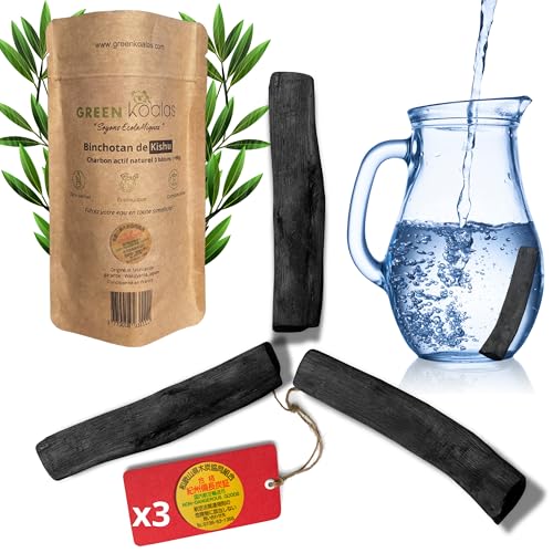Binchotan de Kishu x3 - Carbón activado japonés para filtración de agua - Madera Ubamegashi - Purificación natural, ecológico y cero residuos - para jarra, fuente, calabaza