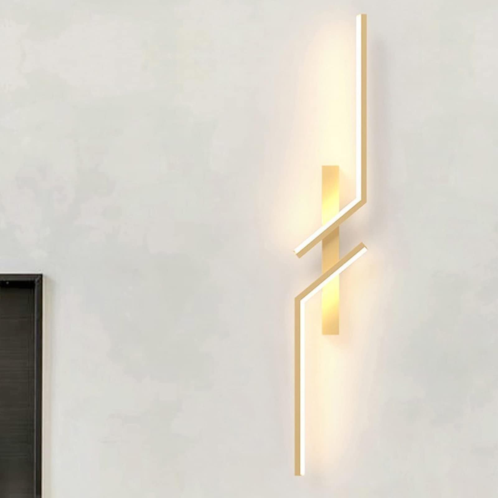 BJKYTMLM 10W LED Wall Lamps, Nordic Modern Wall Sconce for Living Room Backgroud Decor Minimalist Indoor Metal Lighting,Gold,L(Gold,R)