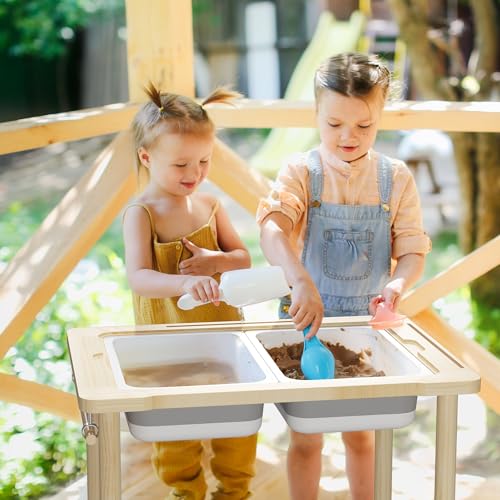 Image of BRINJOY Sensory Table for Toddlers, Kids Activity Desk with Storage Bins, 3 in 1 Wood Sand and Water Table with Colored Pens & Animal Toys & DIY Tunnels for Indoor Outdoor Gifts