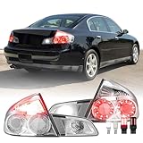 USR 03-06 VQ 4D Tail Light – w/ 4 LED Bulb Upgrade (Left + Right) Pair - Compatible with 2003-2006 Infiniti G35 Sedan 4 Door All Models/Trims (CLEAR TAIL LIGHTS w/WIRE HARNESS & LED BULBS)