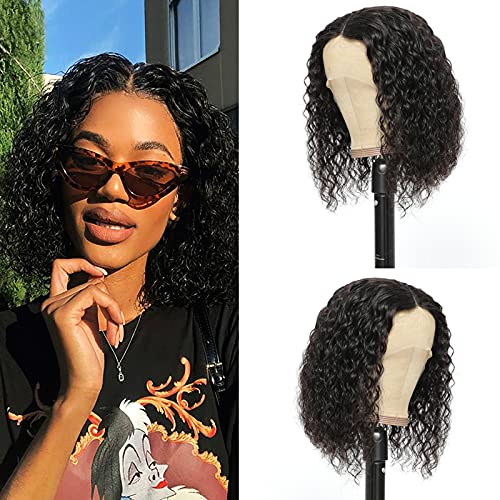 Brazilian Water Wave Lace Front Human Hair Wigs for Black Women Glueless 13x4x1 Short Bob Human Hair Lace Frontal Wigs Natural Color(10 Inch)