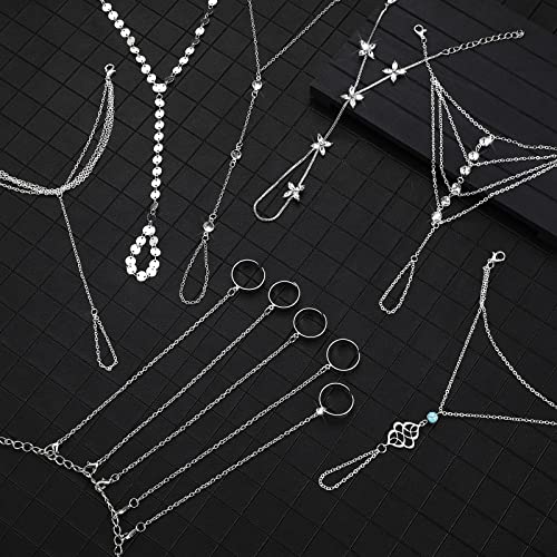 8 Pieces Hand Chain Set Ring Bracelet Ring Hand Chain Crystal Finger Chain Bracelet Bohemian Hand Jewelry for Women Valentine's Gifts3