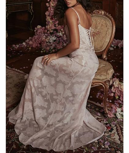 Image of ECDAHICC Women's Summer Boho Cowl Neck Floral Cocktail Party Maxi Dresses High Waist Ruffled Beach Sundress