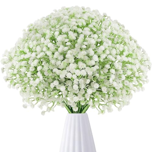 HNVNER Flores Artificiales Decoracion Ramo de Flores Paniculata para Ramos de Novia, Centros de Mesa, Arreglos Florales(Blanco)