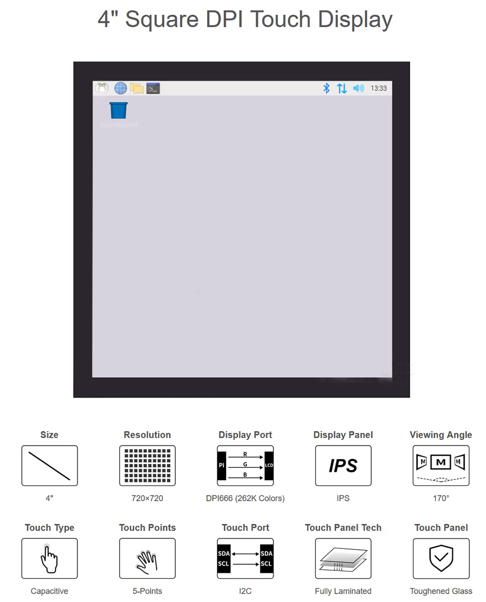 Amazon.co.jp: XYGStudy 4インチ 正方形 IPS ディスプレイ 静電容量式