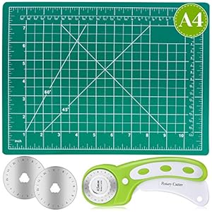 Rotary Cutter Set, Audab Self Healing Sewing Mats Rotary Cutter and Mat 45mm Rotary Fabric Cutter Set with 2 Blades Rotary Cutting Mat for Crafts Fabric Quilting Hobby (9″ x 12″ (A4))