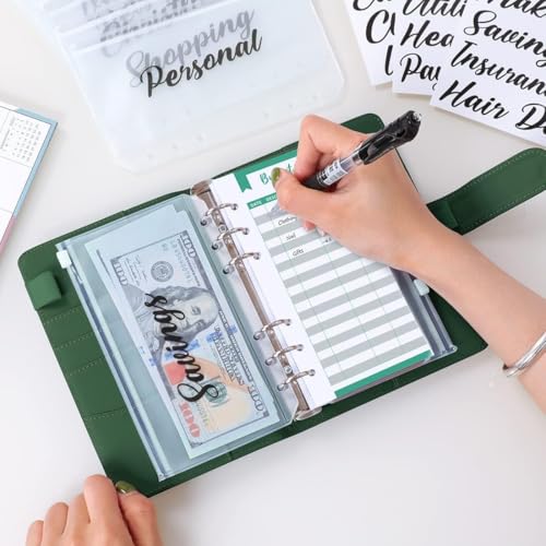 Image of SKYDUE Budget Binder, Money Saving Binder with Zipper Envelopes, Cash Envelopes and Expense Budget Sheets for Budgeting (DarkGreen)