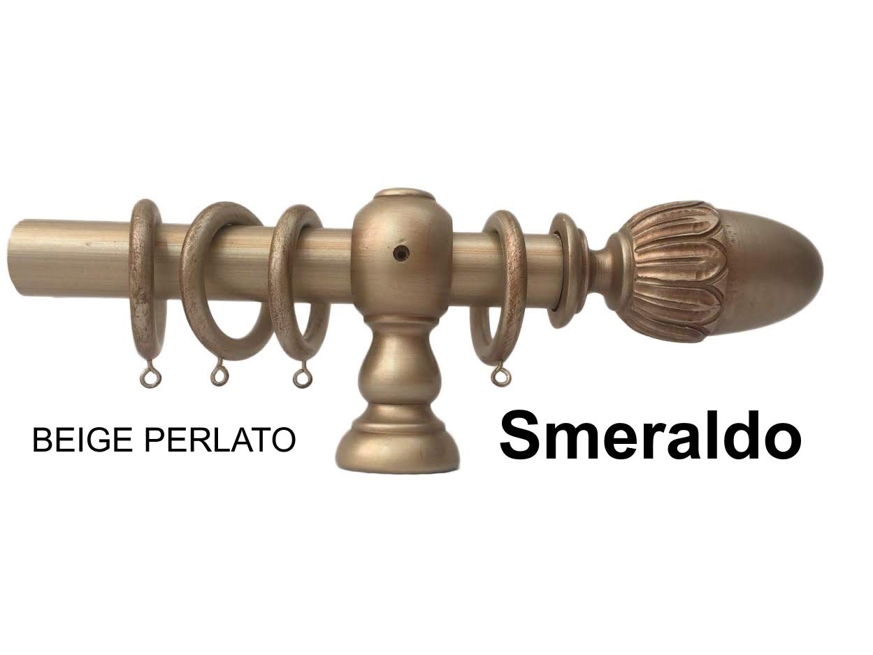 TENDAGGIMANIA ® Tringle a Rideau en Vrai Bois Italien - Personnalisable - Diamètre 35 mm - Mouvement a Corde avec Anneaux - Modèles et Finitions Antique - Couleur Beige perlé, 200 cm
