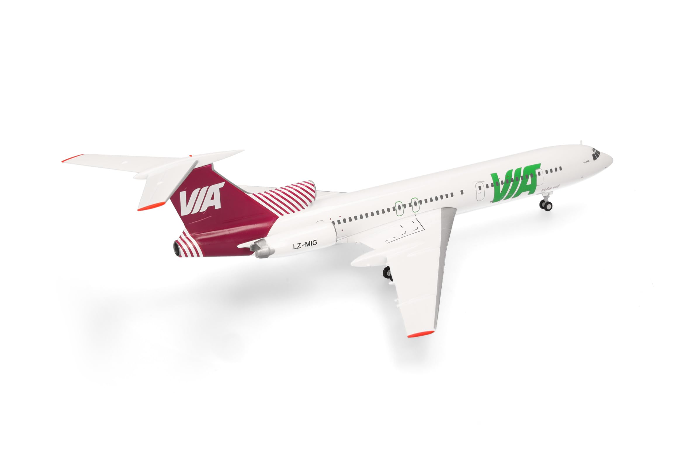 Herpa Model Samolotu Air Via Tupolev TU-154M, miniatura w skali 1:200, przedmiot kolekcjonerski, model bez podstawki, metal