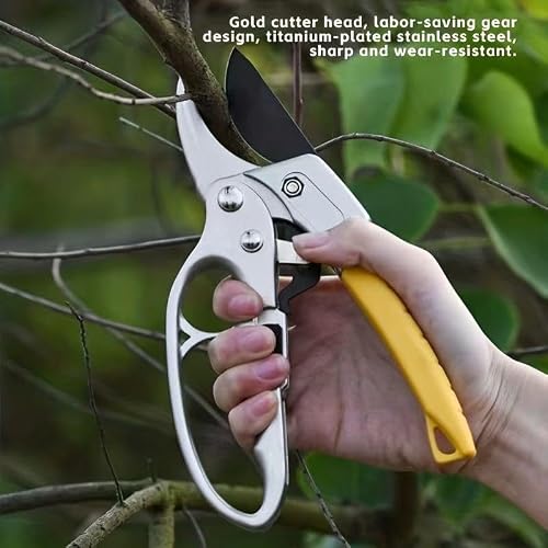 HFLYJPYW Professional Bypass Pruning Shears, 8.5 Inch SK5 Steel with Titanium, Heavy Duty Garden Clippers for Hedge Trimming (Yellow) — view 5
