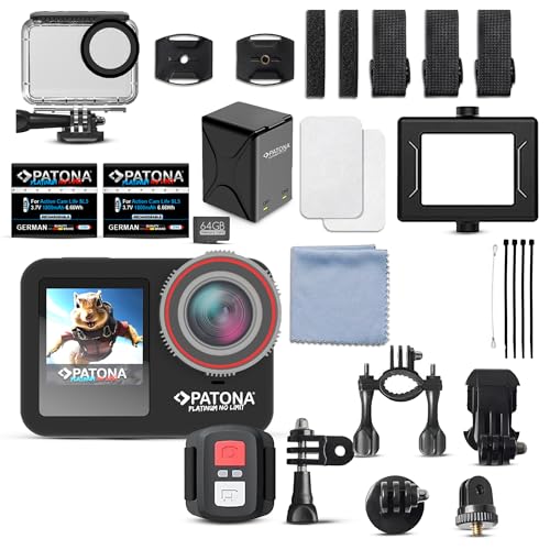 PATONA Action Cam Life SL5 | 6K 90 kl./s 64 MP EIS | 170° szerokokątny obiektyw 7G + IR Videokamera | podwójny ekran | pilot zdalnego sterowania | do 30 m pod wodą | akumulatory, etui z ładowarką