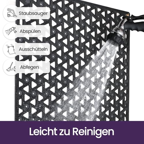 DEXI Fußmatte Außen 48,5 x 75 cm, rutschfeste Schmutzfangmatte mit Drainagelöchern, Wasserdicht & Wetterfest, Robuste Türmatte für Haustür, Eingang, Terrasse & Balkon, Schwarz