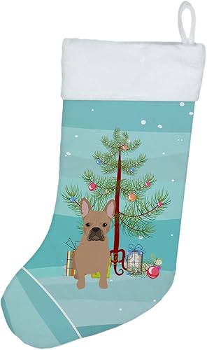 Caroline's Treasures WDK3051CS Bulldog Francés Crema Navidad Calcetines de Navidad, medias colgantes para chimenea, decoración de fiesta de Navidad,