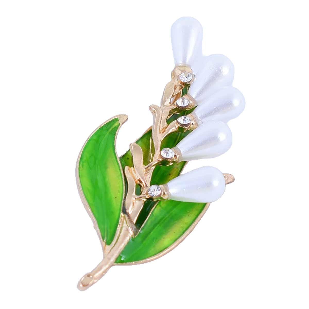 ftk Green Leaf Shape Lightweight Adjustable Shiny Pearl Rhinestone Brooch For Clothing-picture-11