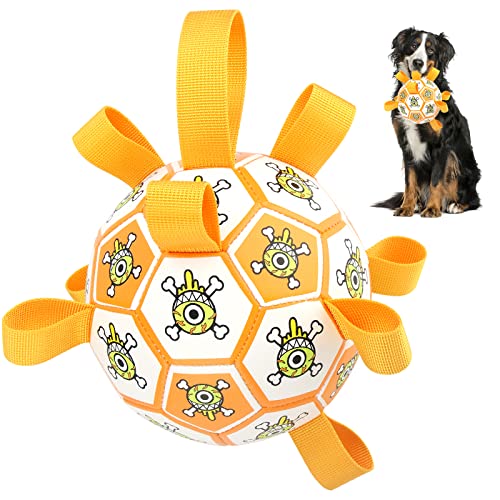 LOTUSWILD Hundespielzeug, 15cm Dauerhaft Hundespielzeug Ball mit Griff, Hundeball für Große Kleine und Mittelgroße Hunde - Gelb