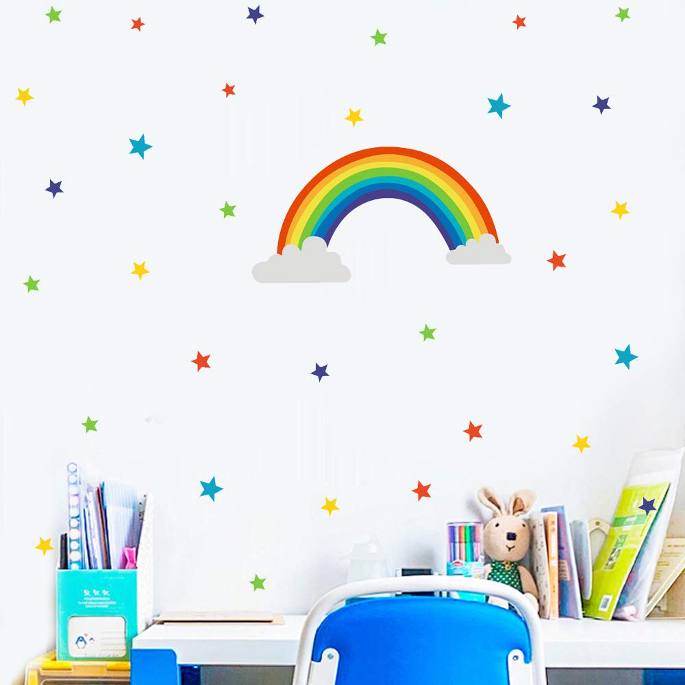 Calcomanías De Pared De Arcoíris Pastel Con Estampado Pastel Adhesivos Murales De Pared Grandes Para Despegar Y Pegar Acuarela Arco Iris Cuarto