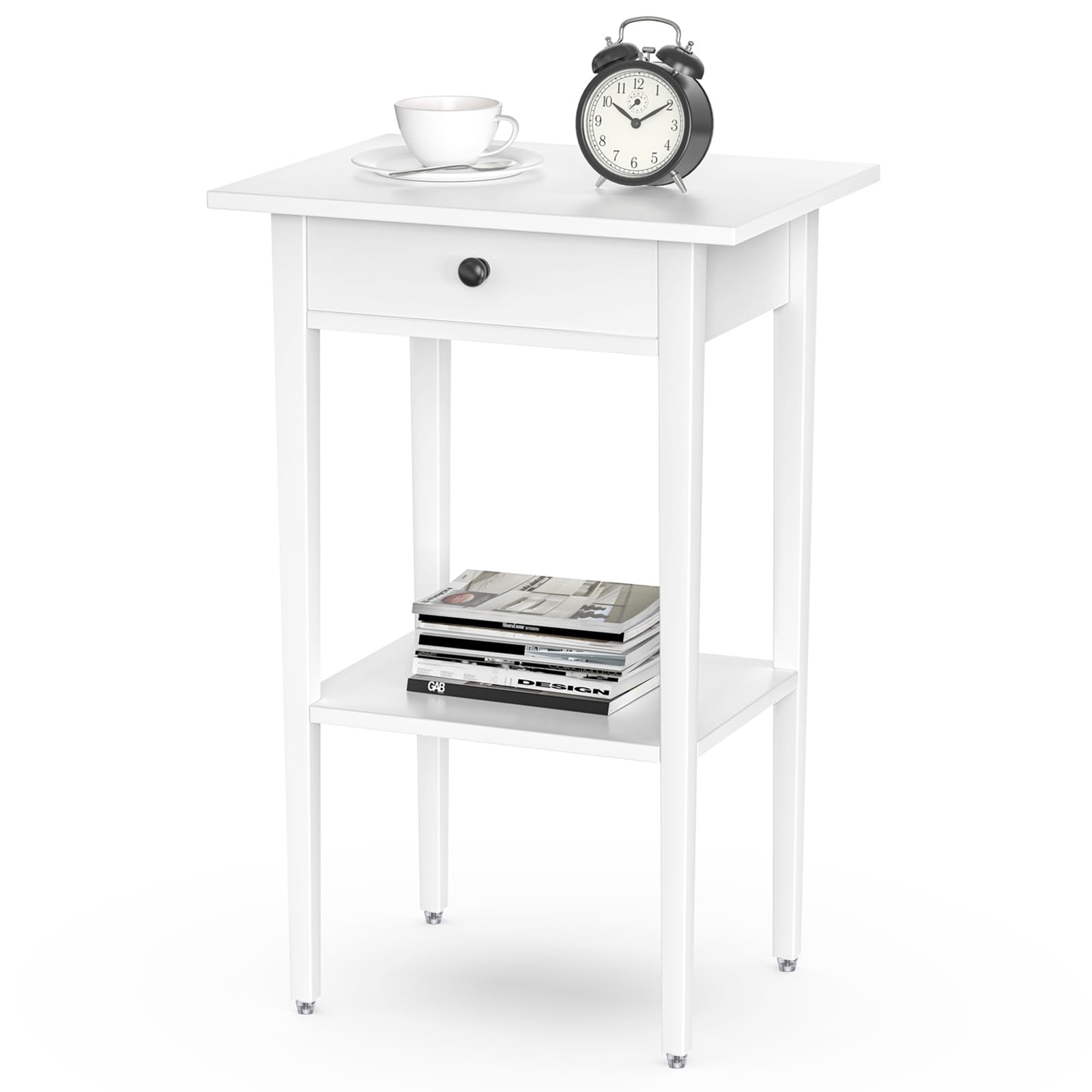 White Nightstand for Small Spaces, Tall Skinny Nightstands with Drawers, Modern Night Stands for Bedroom Dorm Kids Room, Narrow Bedside Table (White)