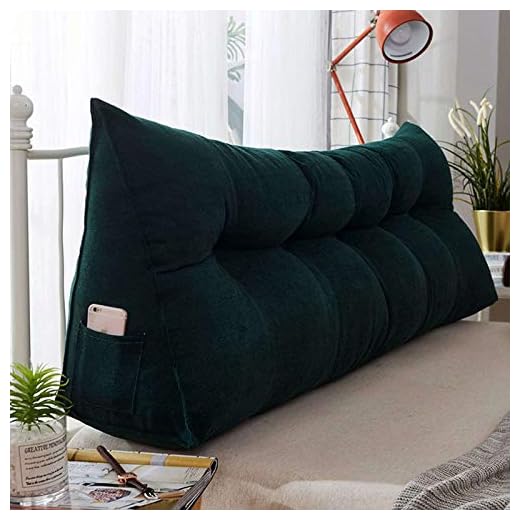 Fluffig läskudde, triangel kudde mjuk tvättbar kil kudde ryggstöd kudde lämplig för att läsa titta på TV-spel-mörkgrön-120x23x50 cm (47x9x20 tum)