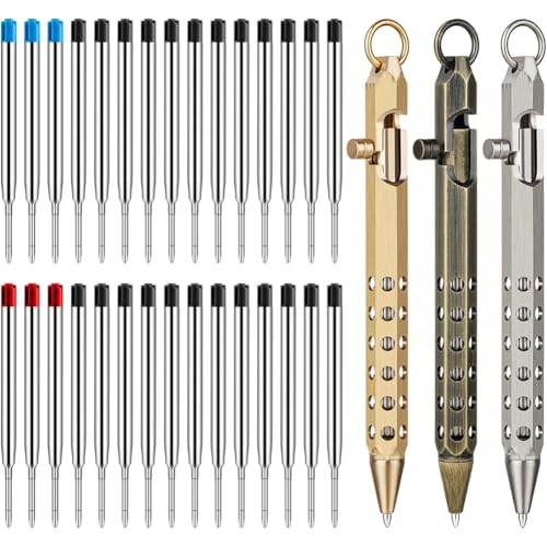 Stylos à bille à verrou en laiton hexagonal avec 30 recharges premium