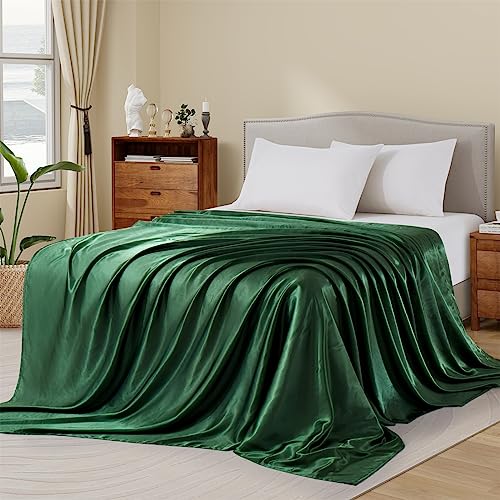 Image of Ersmak Satin Flat Sheet Only, Single Flat Sheet King, Luxury & Ultra Soft Silky Bedding Top Sheet for King Mattress - Emerald Green