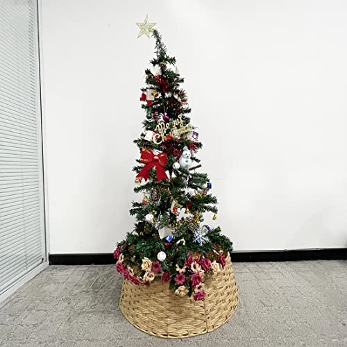 Quzhqzhqs Detachable Eco-Friendly Pe Rattan Christmas Tree Skirt, Xmas Tree Collar Basket, Christmas Tree Collar, Christmas Ornament, Round, Iron Frame, Base Cover, Ornament, Removable (Beige,Medium)… #TOP5