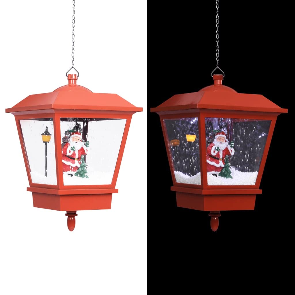 Weihnachts-Hängelampe LED-Licht mit Weihnachtsmann, Schneefallfunktion, rotes PVC Metall Design 27×27×45 cm, mit Kette Haken, für Innen Außen Advent Festtag Fenster Garten