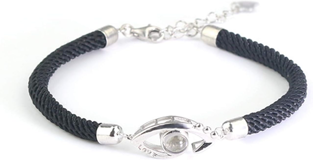 Zaxicht Best Friend Bracelet Memorable Gift for Sister and Lover, I Love You 100 Different Languages Handmade Rope Couple Bracelets (Black Rope-Silver)