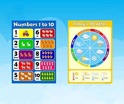 PRESCHOOL EDUCATIONAL GLOSSY POSTERS for Kids, Toddler, Nursery, Kindergarten, Early Learning, Classroom Wall Chart Childrens Set Pack - Day care, Home school - Alphabet, Counting, Numbers