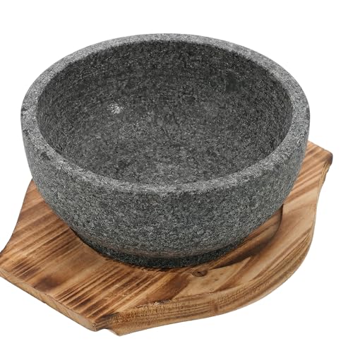 Cabilock Dolsot Bibimbap Bowl 20 Oz Bol En Pierre Coréen Avec Base En Bois Bol Dolsot Traditionnel Casserole Plateau Ensemble Pour Restaurant À Domicile