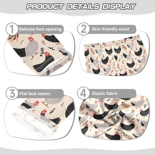 Black White Chicken Leaves A Girls Leggings Athletic Pants Tights Stretch Bottom3